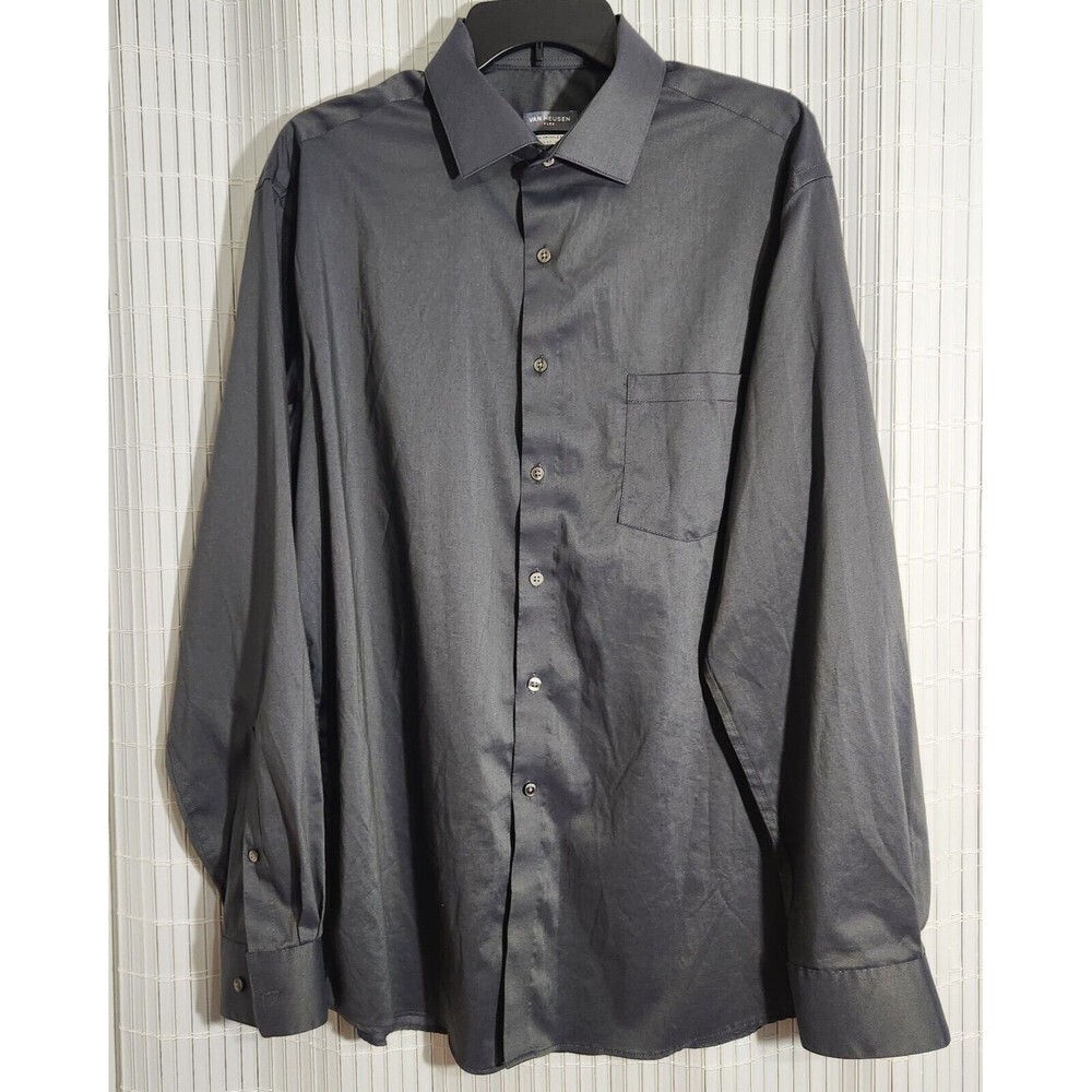 Van Heusen Dress Shirt Large 34-35 Long Sleeve Gray Regular Fit Stretch - Picture 1 of 11